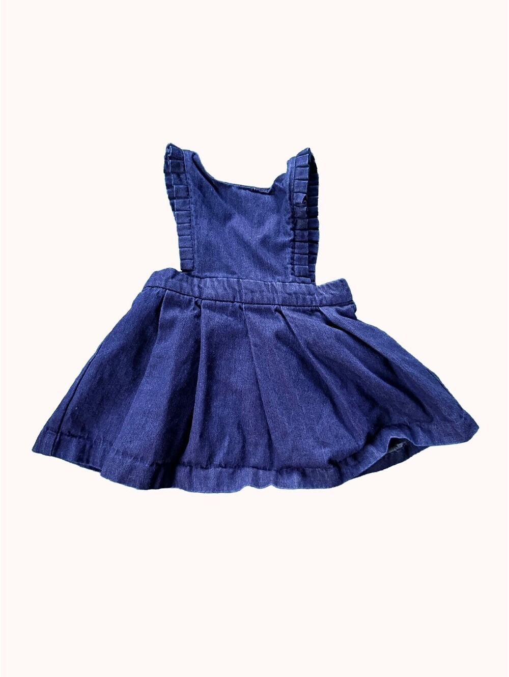Jacadi Paris Baby 6M Navy Denim Pinafore Dress Pleated Skirt Ruffle Straps